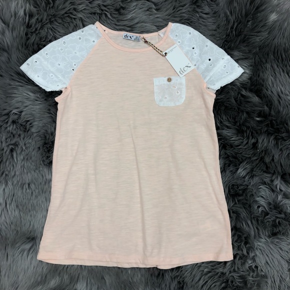 Dex | Girls Short Sleeve | Peach & White | Size Large - Picture 1 of 3